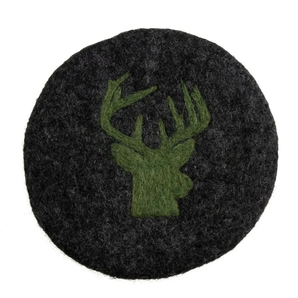 Thirstystone Round Felt Trivet green Deer Head NWT